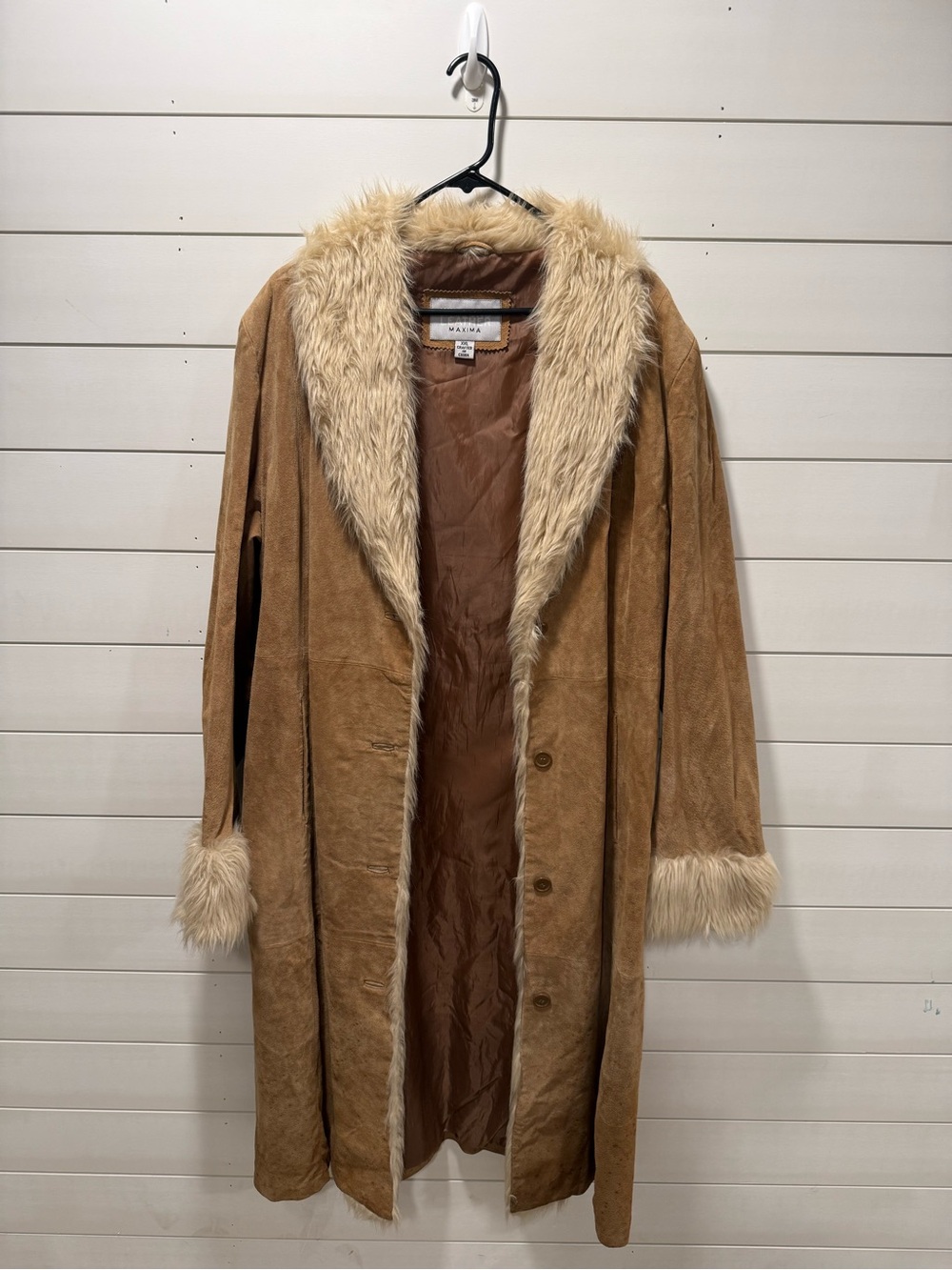 Wilsons Leather Tan Real Suede Trench Coat with Faux-Fur Trim